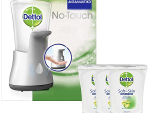 Σετ Dettol No-Touch Αυτόματη Συσκευή για Κρεμοσάπουνο & No-Touch Refill Ανταλλακτικό Aloe Vera & Vitamin E 3x250ml