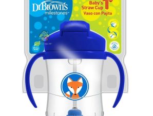 Dr Brown’s Baby’s First Straw Cup Βρεφικό Κύπελλο με Εύπλαστο Καλαμάκι & Λαβές 6m+, 270ml, Κωδ TC91012 – Μπλε