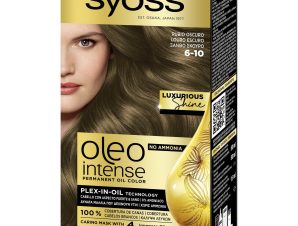 Syoss Oleo Intense Permanent Oil Hair Color Kit Επαγγελματική Μόνιμη Βαφή Μαλλιών για Εξαιρετική Κάλυψη & Έντονο Χρώμα που Διαρκεί, Χωρίς Αμμωνία 1 Τεμάχιο – 6-10 Ξανθό Σκούρο