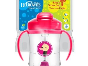Dr Brown’s Baby’s First Straw Cup Βρεφικό Κύπελλο με Εύπλαστο Καλαμάκι & Λαβές 6m+, 270ml, Κωδ TC91011 – Ροζ