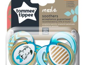 Tommee Tippee Moda Soothers Κωδ 433490 Ορθοδοντική Πιπίλα Σιλικόνης με Σχέδιο 6-18m Γαλάζιο 2 Τεμάχια