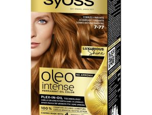Syoss Oleo Intense Permanent Oil Hair Color Kit Επαγγελματική Μόνιμη Βαφή Μαλλιών για Εξαιρετική Κάλυψη & Έντονο Χρώμα που Διαρκεί, Χωρίς Αμμωνία 1 Τεμάχιο – 7-77 Ξανθό Έντονο Χάλκινο