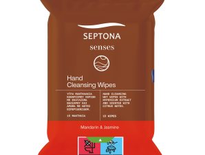 Septona Senses Hand Cleansing Wipes Mandarin & Jasmine Υγρά Μαντηλάκια Καθαρισμού Χεριών με Άρωμα Μανταρίνι & Γιασεμί 15 Τεμάχια